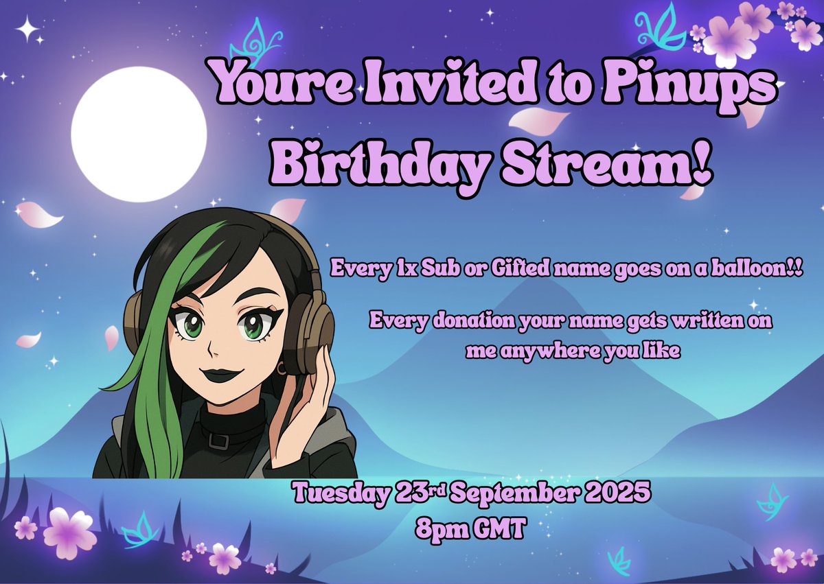 PinupGamerUK's tweet photo. Tonight is my birthday stream, celebrations all around! 

Starts 8pm GMT 🖤

https://t.co/RIi8KRWFlt https://t.co/DriDERJZRn