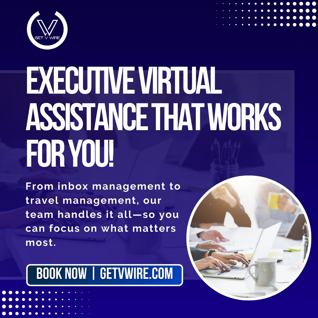 GetVWire_now's tweet image. Executive Assistance That Works for You!
From inbox management to travel management, our team handles it all — so you can focus on what matters most.
📲 book now | getvwire.com
#GetVWireFamily #ExecutiveVirtualAssistant #PracticeManagement #BusinessSupport