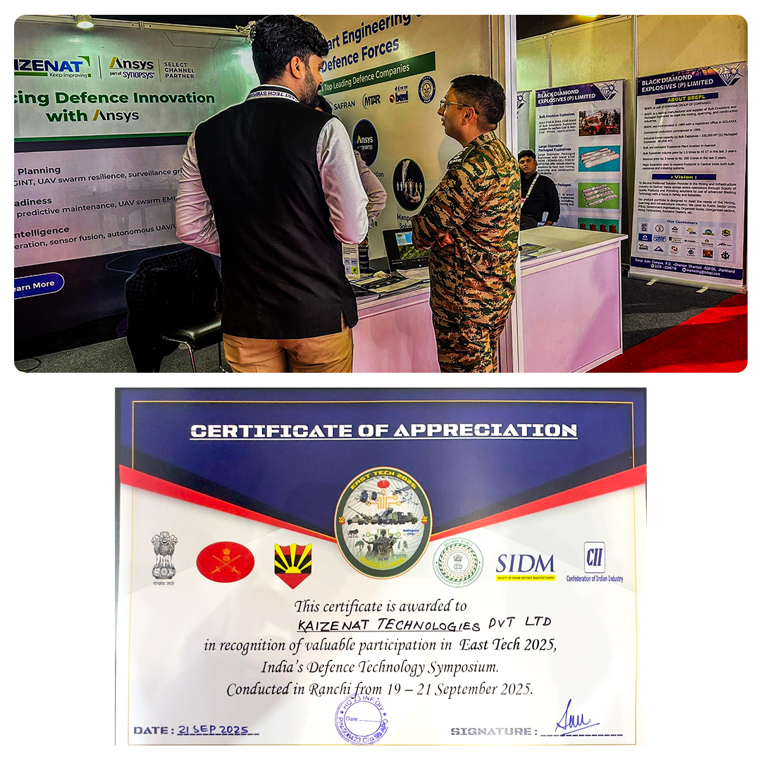KaizenatTech's tweet photo. Honored to showcase Kaizenat’s 𝗮𝗱𝘃𝗮𝗻𝗰𝗲𝗱 @ANSYS  𝘀𝗶𝗺𝘂𝗹𝗮𝘁𝗶𝗼𝗻 𝗮𝗻𝗱 𝗱𝗶𝗴𝗶𝘁𝗮𝗹 𝗲𝗻𝗴𝗶𝗻𝗲𝗲𝗿𝗶𝗻𝗴 𝘀𝗼𝗹𝘂𝘁𝗶𝗼𝗻𝘀 at the 𝗘𝗮𝘀𝘁 𝗧𝗲𝗰𝗵 𝗦𝘆𝗺𝗽𝗼𝘀𝗶𝘂𝗺 𝟮𝟬𝟮𝟱, 𝗥𝗮𝗻𝗰𝗵𝗶 
#EastTech2025 #Kaizenat #Ansys #ptcsoftware #ptcsolutions https://t.co/j6BQxy0AGn