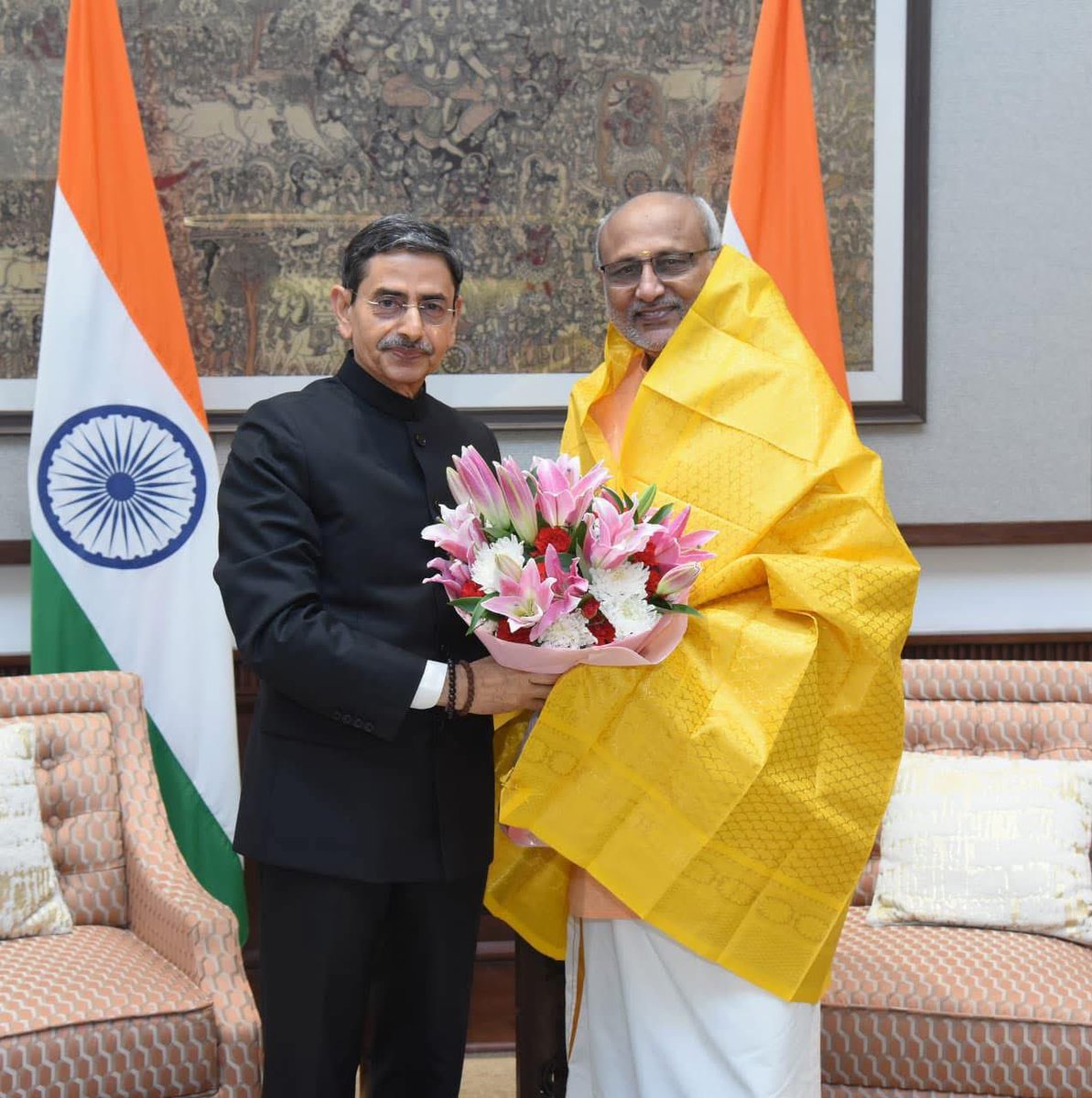 Tamil Nadu Governor Thiru R.N. Ravi Ji met Hon’ble Vice-President <a href="/CPR_VP/">CP Radhakrishnan</a> today at the Vice-President’s Enclave.
