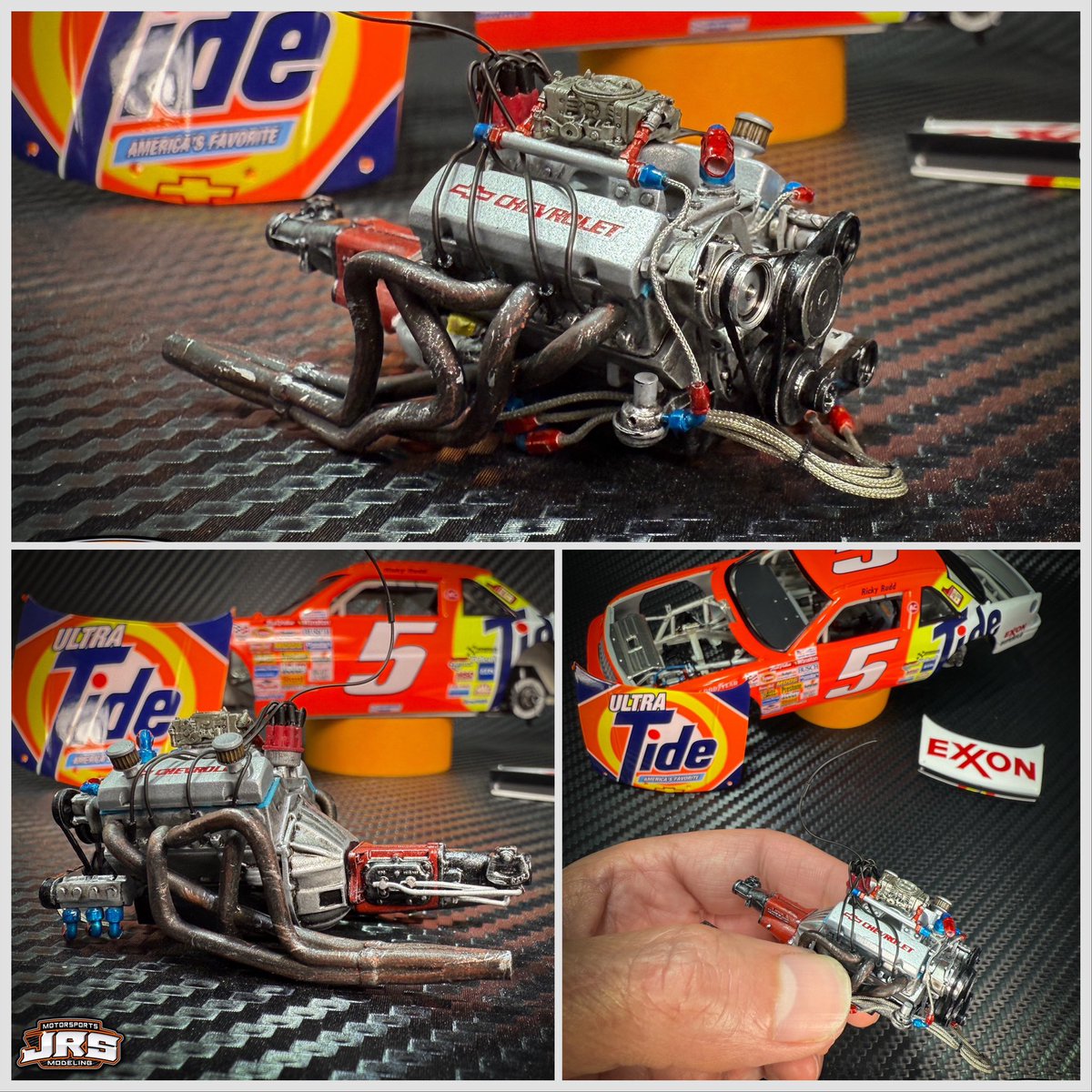 deircrfan's tweet image. Engine is nearing completion on Rudd’s Tide ride.  Hoping to get it installed and hooked up this week sometime.  #nascarmodel #ScaleModel #modelcar #Tide #rickyrudd #hms #Chevy #smallblock