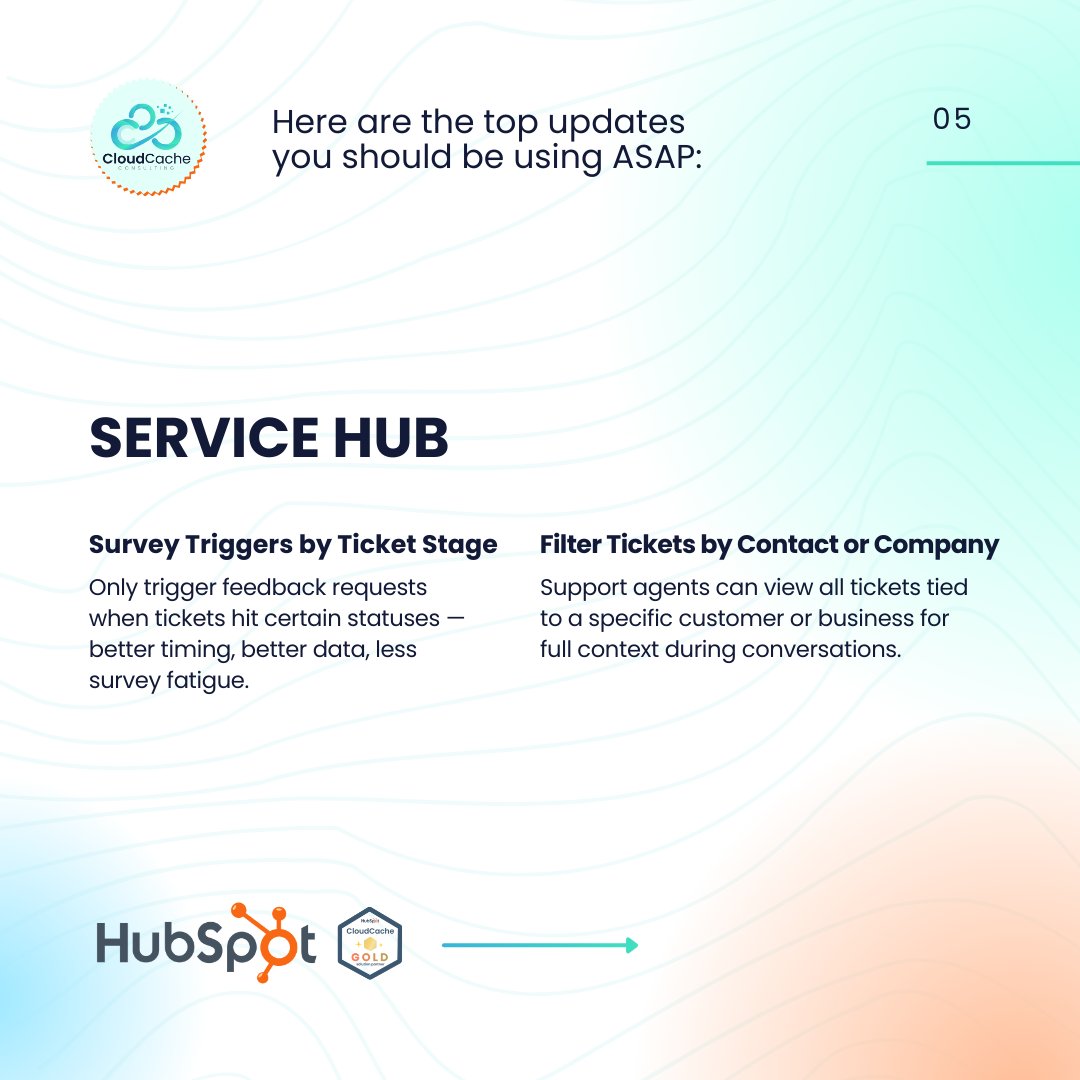 🚀 New #HubSpotfeatures are here — from AI tools to meeting calendars in CTAs and survey triggers by ticket stage. Smarter, faster, more connected.

CloudCache Consulting can help you make the most of it.
#HubSpotUpdates #CloudCacheConsulting #BusinessGrowth #HubSpotGoldPartner