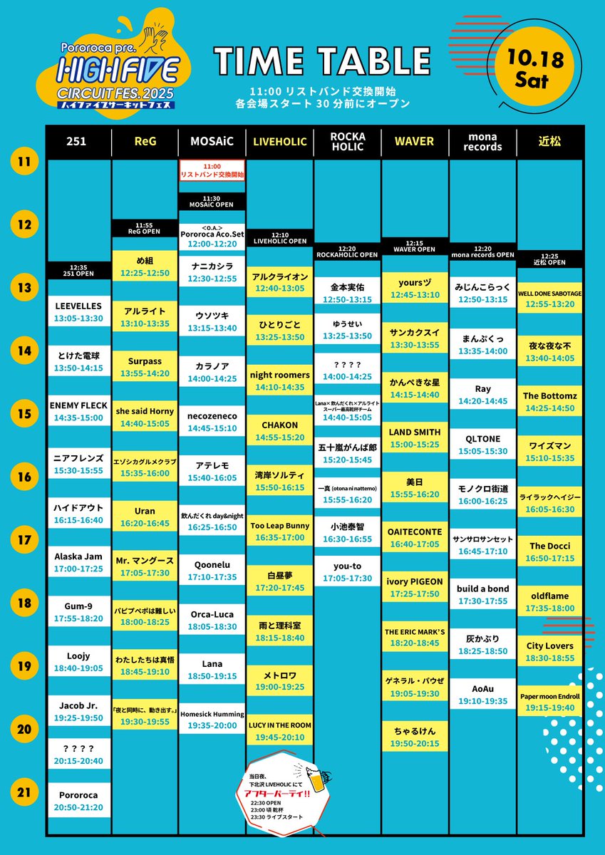 【タイムテーブル公開】

10/18(土)下北沢7会場
251/ReG/MOSAiC/LIVEHOLIC/近松/mona records/WAVER

Pororoca pre.
"HIGH FIVE CIRCUIT FES.2025"

necozeneco  MOSAiC 14:45〜出演

adv.¥3800/door¥4300 (+1D)
学割:adv.¥2300/door¥2800(+1D)

▼ticket!ご予約🐈
livepocket
t.livepocket.jp/e/highfive2025