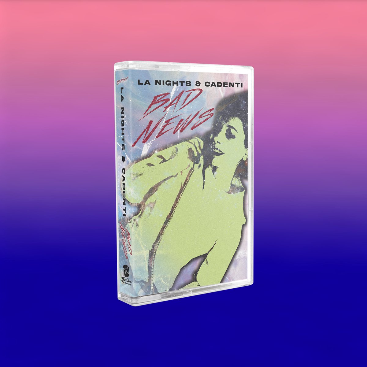 TimeSlaveRec's tweet image. We have a brand new album on cassette for you this Friday 👀

‘Bad News’ by LA Nights &amp;amp; Cadenti 

Album art by our own @KidNeonTSR 
Stay tuned for more info!

#synthwave #synthpop