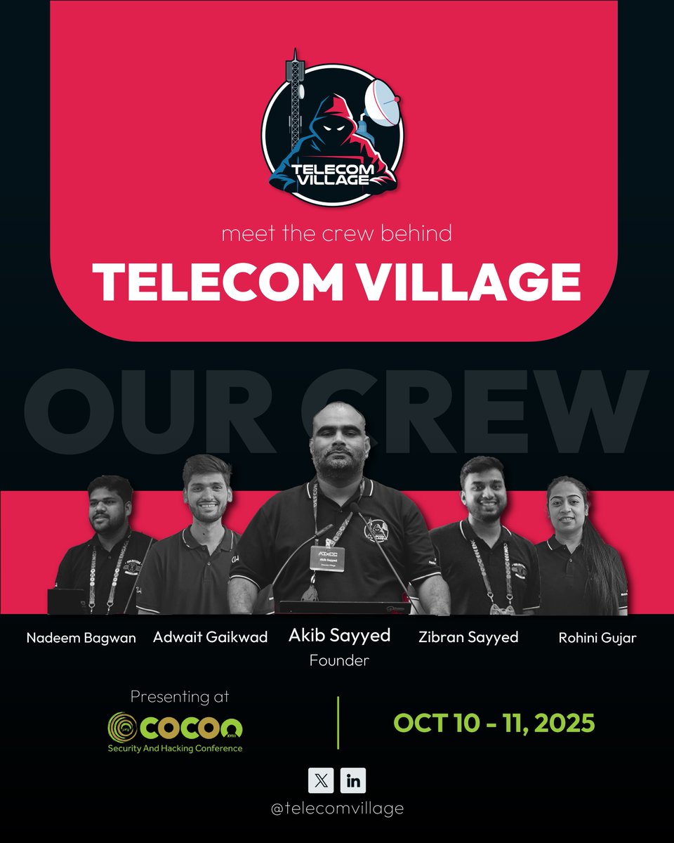 Meet the crew behind Telecom Village! From DEF CON to <a href="/_c0c0n_/">c0c0n2025</a> , our team is ready to bring the telecom flavor to the community. Connect with us, join the discussions, and be part of Telecom Village at C0c0n.
#C0c0n2025 #TelecomVillage