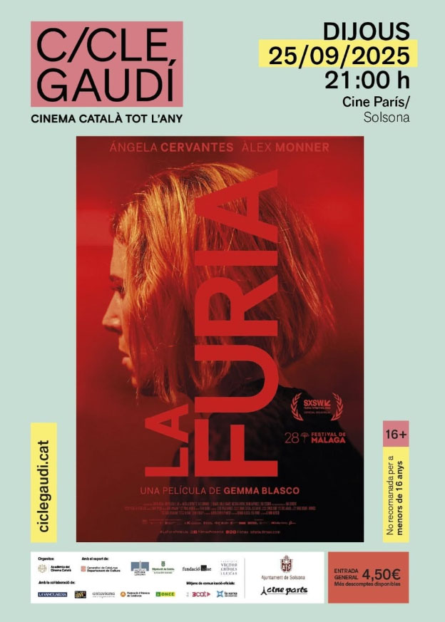 📍 Atenció! Amb 'La fúria', aquest dijous, la programació del <a href="/CicleGaudi/">Cicle Gaudí – Cinema Català</a> a #Solsona es trasllada al cine París (de set. a des.)

🎬 'La fúria' (2025) és un drama de la catalana Gemma Blasco sobre la ràbia silenciada, la culpa i l'aïllament de la víctima d'una violació.
👇