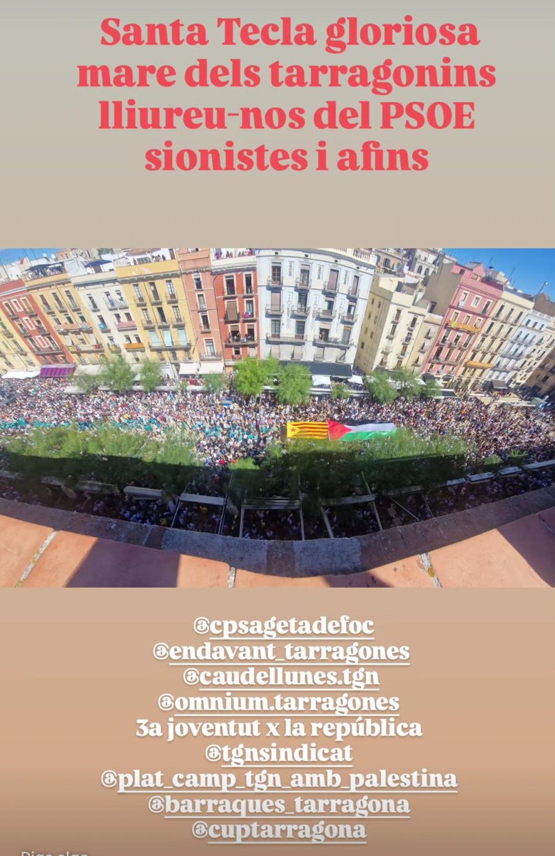Bona Santa Tecla a tothom!

Ahir, avui i sempre: independència, socialisme i feminisme, donant suport al poble palestí i a totes les lluites d'alliberament nacional i autodeterminació d'arreu del planeta ✊