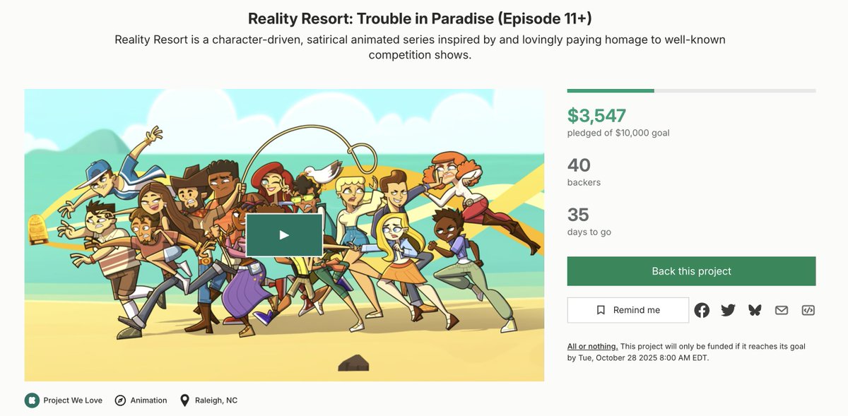 🏝️ 24 hours in and our #RealityResort Kickstarter campaign for Episode 11 has been 35% funded!

🔹Keep sharing the campaign to guarantee a musical episode with three original songs!
🔸Join our Patreon for Ep8 bonus content this week! patreon.com/TheRealityProj…

#rrtwt