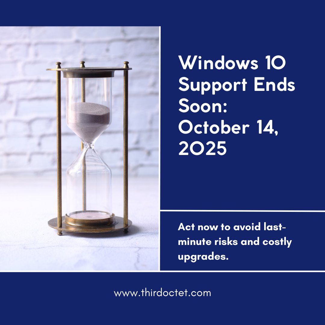thirdoctet's tweet image. Windows 10 support ends Oct 14, 2025. That’s less than a month away.

If your business is still running Windows 10, here’s what’s at stake:
- Security
- Compliance
- Productivity
- Cost

Take inventory. Build a roadmap. Start now - or risk paying more later.

#Windows11