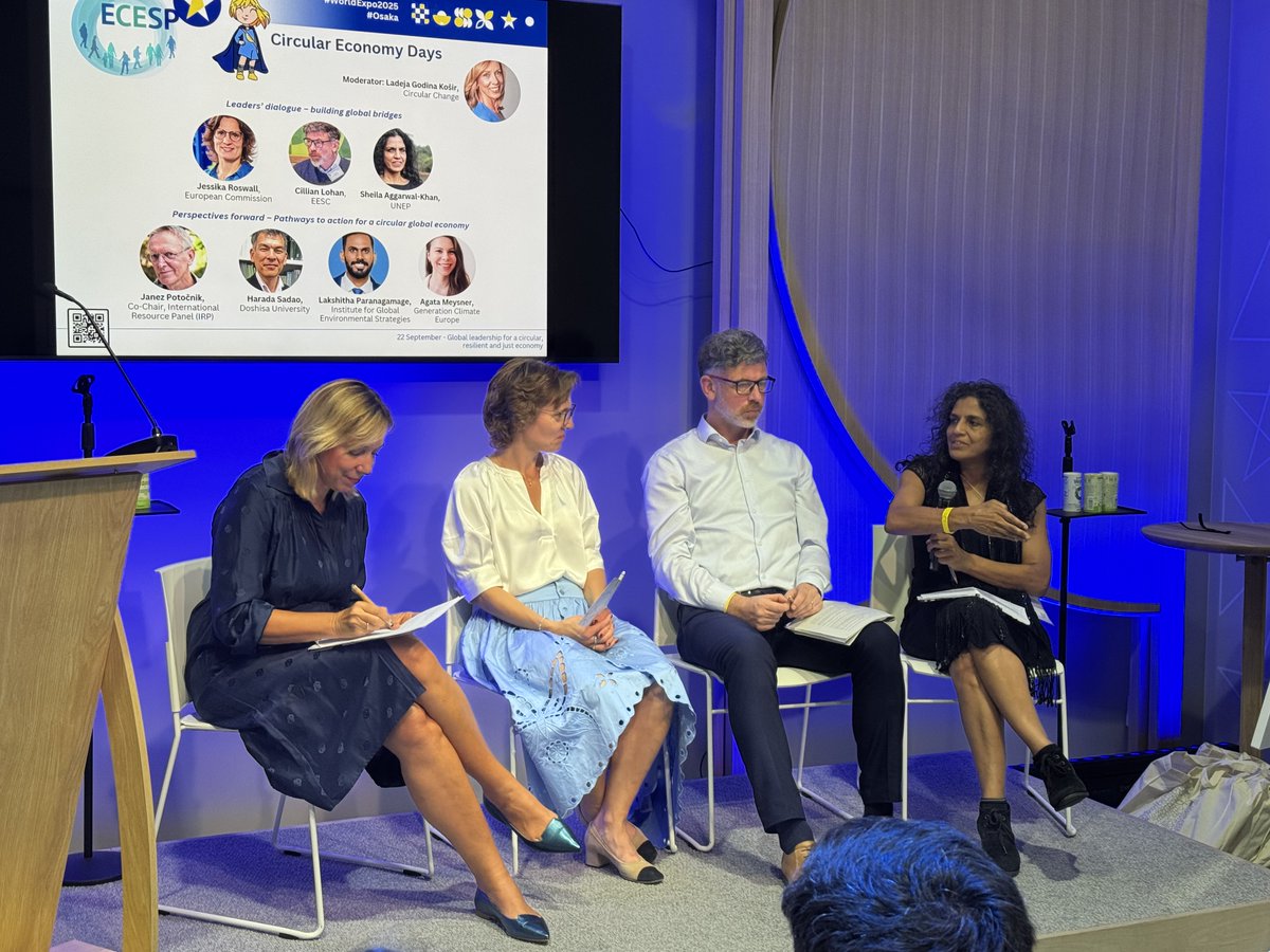 UNEP_Europe's tweet image. 🇪🇺 At #EUatExpo during #EXPO2025 , @UNEP ‘s Sheila Aggarwal-Khan joined key sessions of the @EU_Commission and @EU_EESC on global leadership for a circular economy and solutions to plastic pollution.♻️
🔴Watch:
22 Sept: youtu.be/mFQIA5kpP-M
23 Sept: youtu.be/blKui7jXPwo