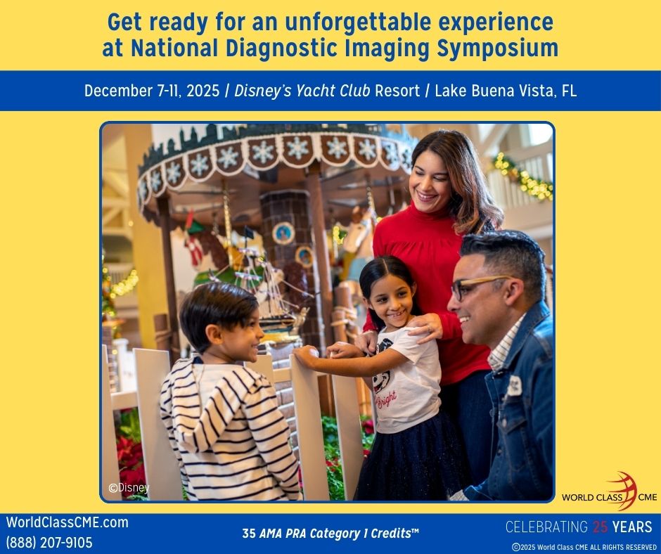 Comprehensive Coverage of 10 Diagnostic
Radiology Subspecialties

5 Day Dedicated Breast Imaging Program

Expanded Emergency and Trauma Imaging Track

Exclusive Room Rate of $335 (taxes and fees apply)

worldclasscme.com/events/nationa…

#CME #ImagingSymposium #WorldClassCME