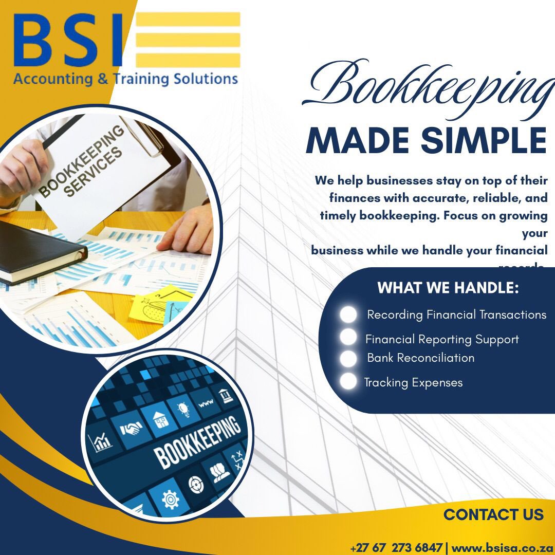 bsiaccountingsa's tweet image. 📃Bookkeeping Made Simple!
Let us handle the numbers while you focus on growing your business. From records to reports, we keep your books accurate, clear &amp;amp; stress-free!

#AccountingSolutions #Entrepreneurship #AccountingMadeSimple #SmallBusiness #bsisa
