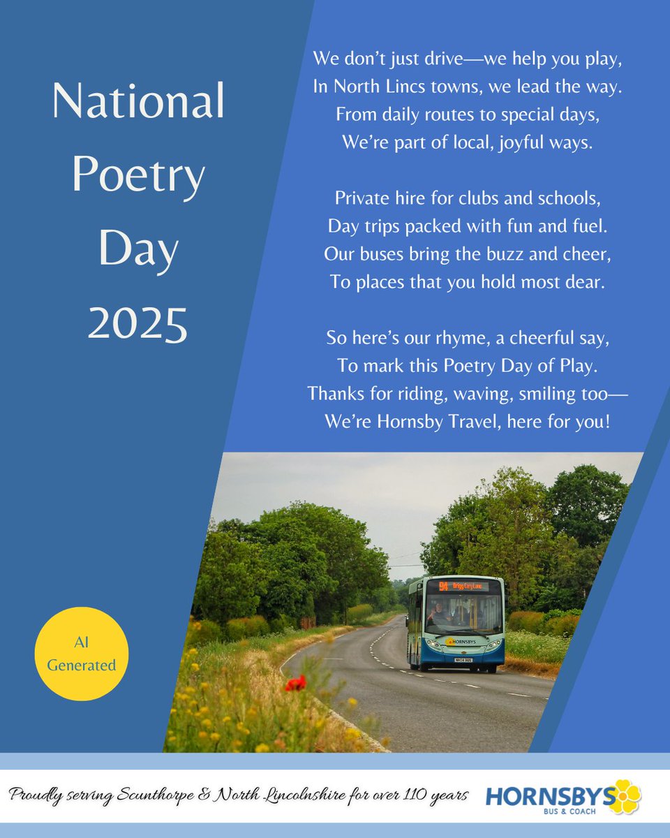 We don’t usually get involved in National Days but today is National Poetry Day, and with this year’s theme being “Play”, we thought we’d have a bit of fun and ask AI to write us a poem about Hornsbys.

Check it out below and let us know what you think!📜

#NationalPoetryDay