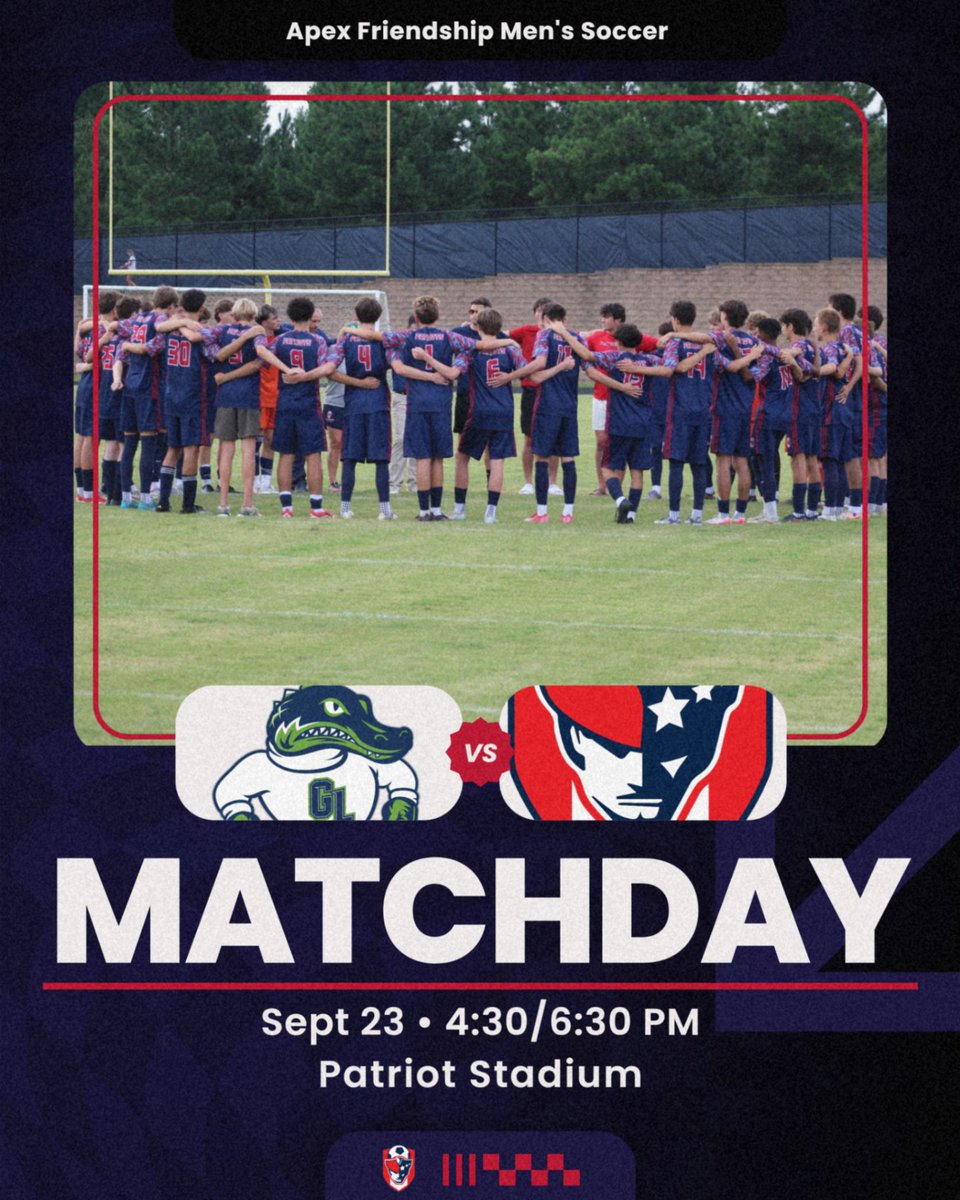 Game Day! Come out and pack the Pit as the Patriots host the Gators in the final Wake County Cup group match AND a conference matchup! Join us, support, and wear your #RED! #COYP #PATFAM #3GOALS