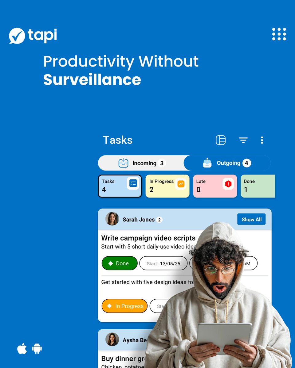 TapiLtd's tweet image. No surveillance—just outcomes. One async daily digest + one hub = real progress.
Android tapi.co/playstore | iOS soon. 
#WorkSmarter #UnifiedWorkspace #Focus