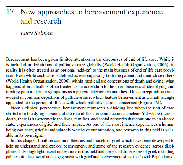 Lucy_Selman's tweet image. 📢Research Handbook on End of Life Care and Society (eds Clark &amp;amp; Samuels) now out OPEN ACCESS. 

Delighted to contribute the chapter on bereavement. PDF available here: elgaronline.com/edcollchap-oa/…