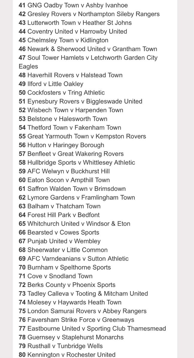 Ollie_Bayliss's tweet image. The draw for the FA Vase 1st Round proper has been published.

Ties to take place on Saturday 18th October.