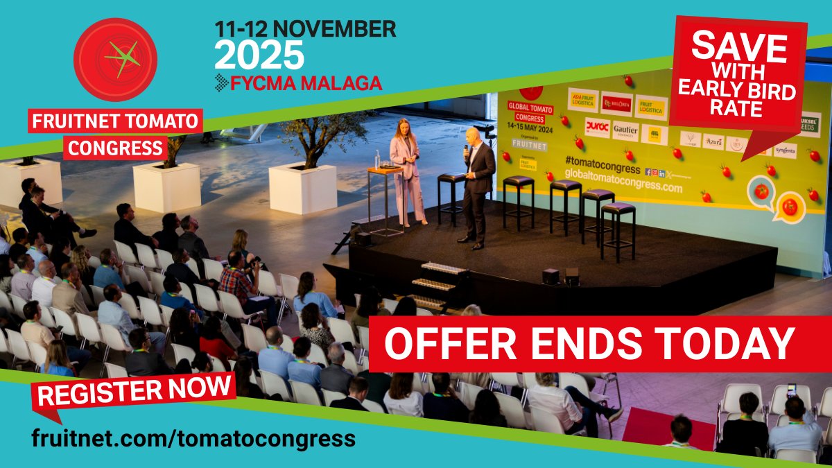 Fruitnet Live (@fruitnetlive) on Twitter photo ⏳ Final hours to save on your Fruitnet Tomato Congress ticket! Book your place before prices rise tomorrow. Don’t miss it. ow.ly/5Z2f50X0Mkp
@TomatoCongress <a href="/FruitnetMedia/">Fruitnet Media International</a> ⏳ Final hours to save on your Fruitnet Tomato Congress ticket! Book your place before prices rise tomorrow. Don’t miss it. ow.ly/5Z2f50X0Mkp
@TomatoCongress <a href="/FruitnetMedia/">Fruitnet Media International</a>