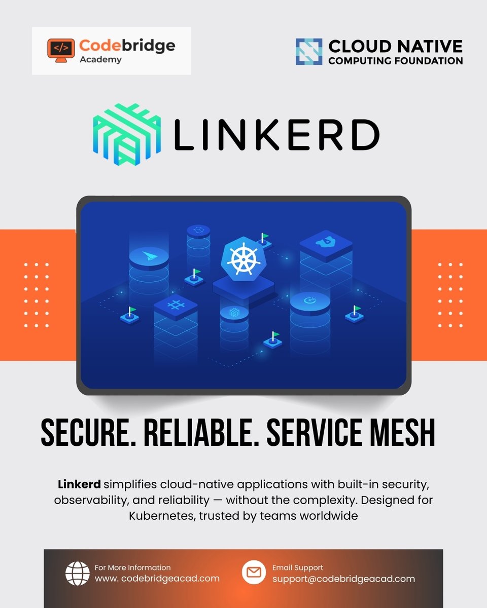 CodeBridgeAca's tweet image. ⚡ Secure. Reliable. Service Mesh.
No complexity, no clutter — just a service mesh that works. Linkerd makes Kubernetes faster, safer, and easier for teams everywhere. 
Experience the power of simple.
Let’s get started
🔗  codebridgeacad.com 
📧  support@codebridgeacad.com