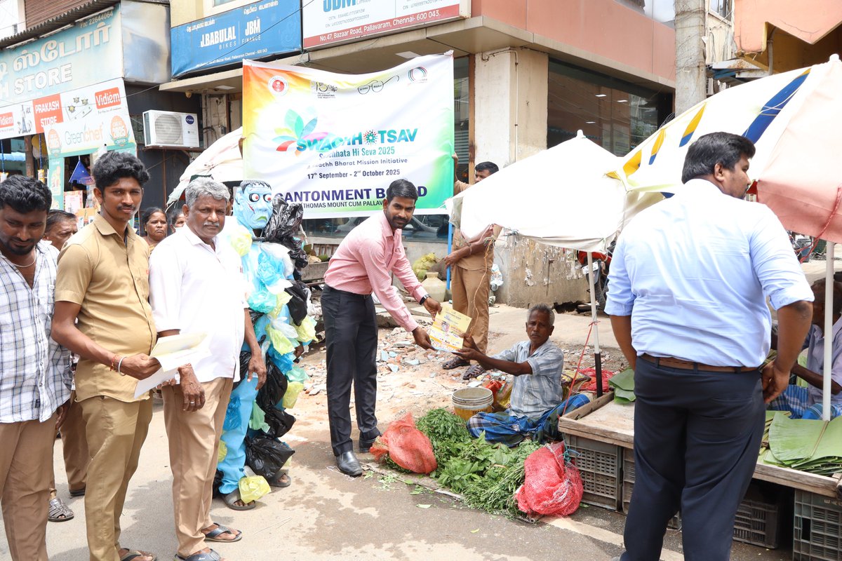 Cantonment Board STM (@stmcantt) on Twitter photo Day 7:- On 23-09-2025, Cantonment Board St Thomas Mount distributed phamplets for awareness against Single use of Plastic at Bazaar road, Pallavaram, in observance of SHS 2025.
<a href="/RakshaSampada/">DGDE</a>
<a href="/pddesc/">pddesc</a>
#SHS2025 
#SwachhataHiSeva2025 
#SwachhBharatt #swachhbharatmission #Swachhotsav Day 7:- On 23-09-2025, Cantonment Board St Thomas Mount distributed phamplets for awareness against Single use of Plastic at Bazaar road, Pallavaram, in observance of SHS 2025.
<a href="/RakshaSampada/">DGDE</a>
<a href="/pddesc/">pddesc</a>
#SHS2025 
#SwachhataHiSeva2025 
#SwachhBharatt #swachhbharatmission #Swachhotsav
