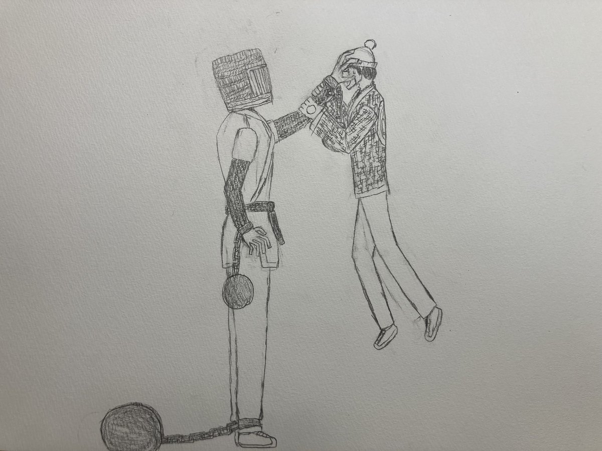 絵です
顔を掴まれる○山と顔を掴む虚村
右向きの顔を描けるようになってから、だいぶシチュえーションの自由度が上がってる