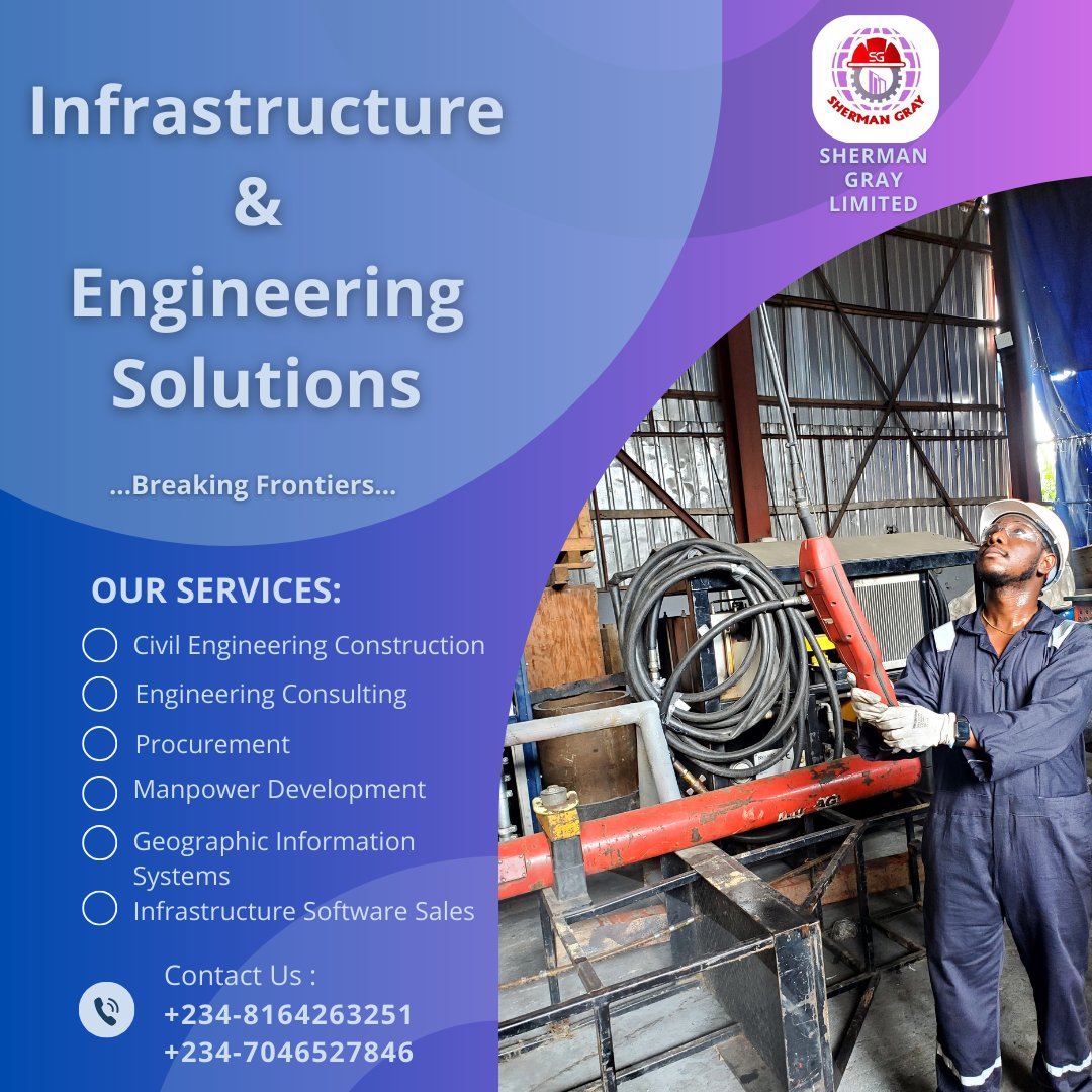 ShermanGrayLtd's tweet image. At Sherman Gray Limited, we build with vision, precision and purpose.
Build smart. Build strong.
Build with Sherman Gray Limited.
📞+2348164263235 | +2347046527846
📧info@shermangray.org
#ShermanGrayLimited #CivilEngineering #ConstructionExperts #ManpowerDevelopment