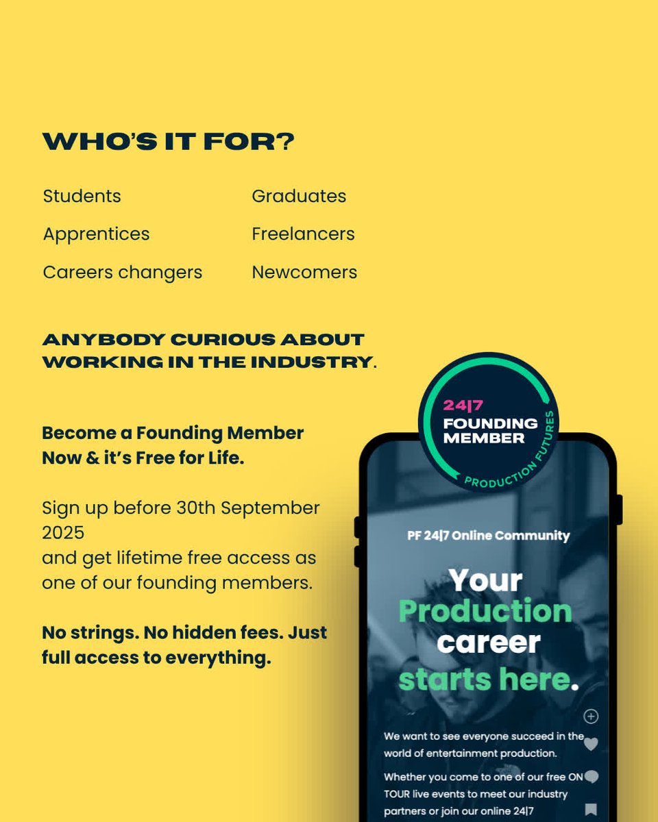Whether you're looking to level up, pivot, or accelerate your career journey, PF 24/7 platform by Production Futures is your new best friend.

⏰ Limited time offer: Sign up by 30.9.25  and unlock FREE lifetime membership.

👉 Register now: bit.ly/4nuHhut

#LiveEvents