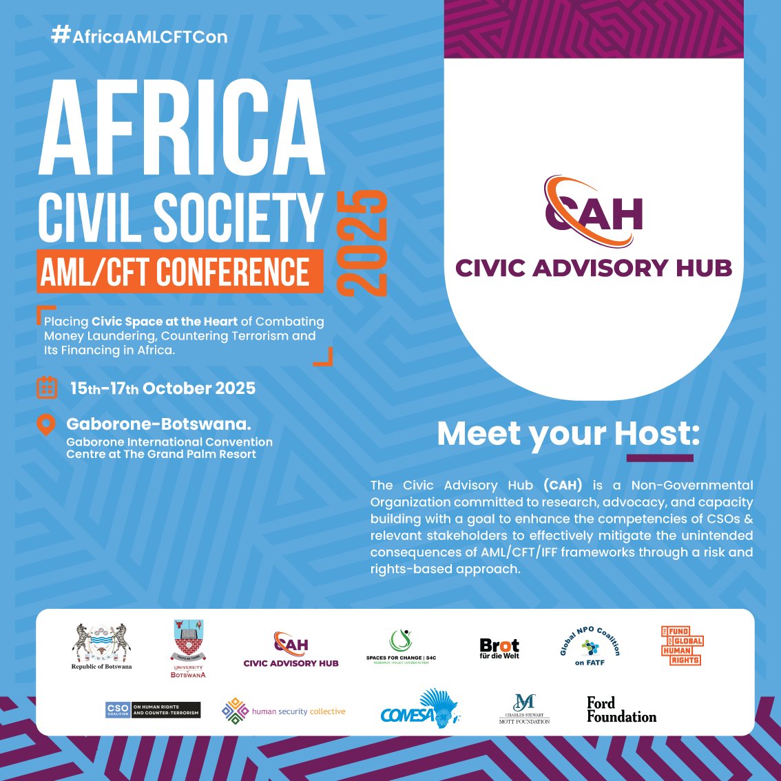 ⏳ The countdown to Africa’s premier #AMLCFT gathering is on!

🌍 At #AfricaAMLCFTCon, civil society perspectives take centre stage in advancing holistic, risk and rights-based AML/CFT strategies.

👥 Meet your hosts: <a href="/civicadvisory/">Civic Advisory Hub</a> Hub.
#AfricaAMLCFTCon #CivilSociety #CFT