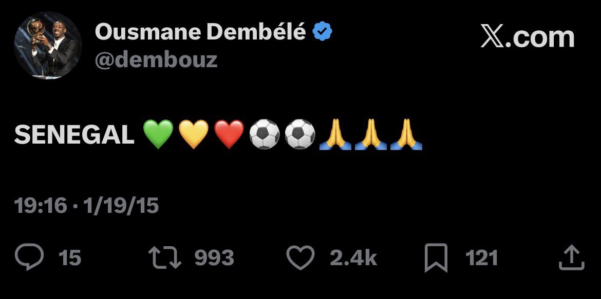 🇸🇳🇲🇦🇹🇷WəUz1️⃣3️⃣🇸🇳🇹🇷🇲🇦 🥇⭐🌍 (@weuz13) on Twitter photo 🗣️Le Ballon d’or est Sénégalais 🇸🇳 n’en déplais à certains 😎😂 Félicitations <a href="/dembouz/">Ousmane Dembélé</a> Rek 🇸🇳
#BallonDor 🗣️Le Ballon d’or est Sénégalais 🇸🇳 n’en déplais à certains 😎😂 Félicitations <a href="/dembouz/">Ousmane Dembélé</a> Rek 🇸🇳
#BallonDor
