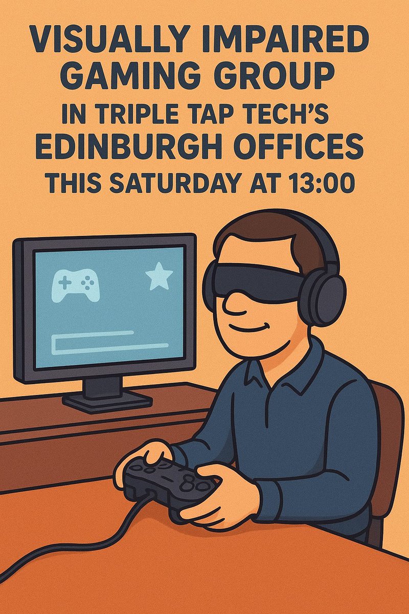 Join the TripleTapTech Edinburgh VI Gaming Group this Saturday!
📍 Ladywell House, 10 Ladywell Road, EH12 7TB
⏰ 13:00 – 15:00

Accessible gaming, fun &amp; friendly company 💙

📧 info@TripleTapTech.org
📞 07805 353 149

#AccessibleGaming #Edinburgh #TripleTapTech