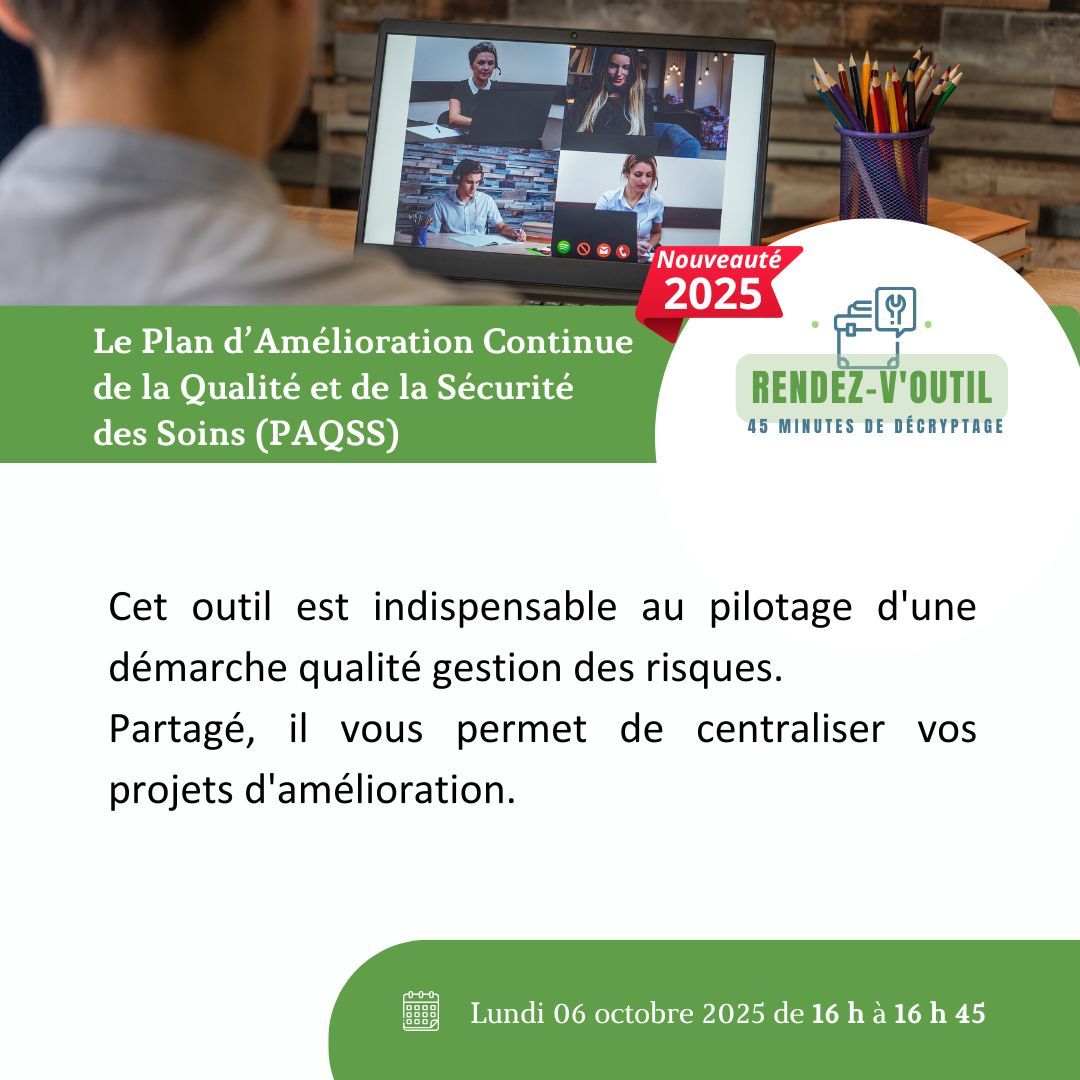 📢 𝗣𝗿𝗼𝗰𝗵𝗮𝗶𝗻 𝗥𝗘𝗡𝗗𝗘𝗭-𝗩❜𝗢𝗨𝗧𝗜𝗟 : « Le Plan d’Amélioration Continue de la Qualité et de la Sécurité des Soins (PAQSS) »

📅 06 octobre 2025
🕘 45 minutes

𝗜𝗻𝘀𝗰𝗿𝗶𝘃𝗲𝘇-𝘃𝗼𝘂𝘀 → bit.ly/46fTcXr

#Ceppraal