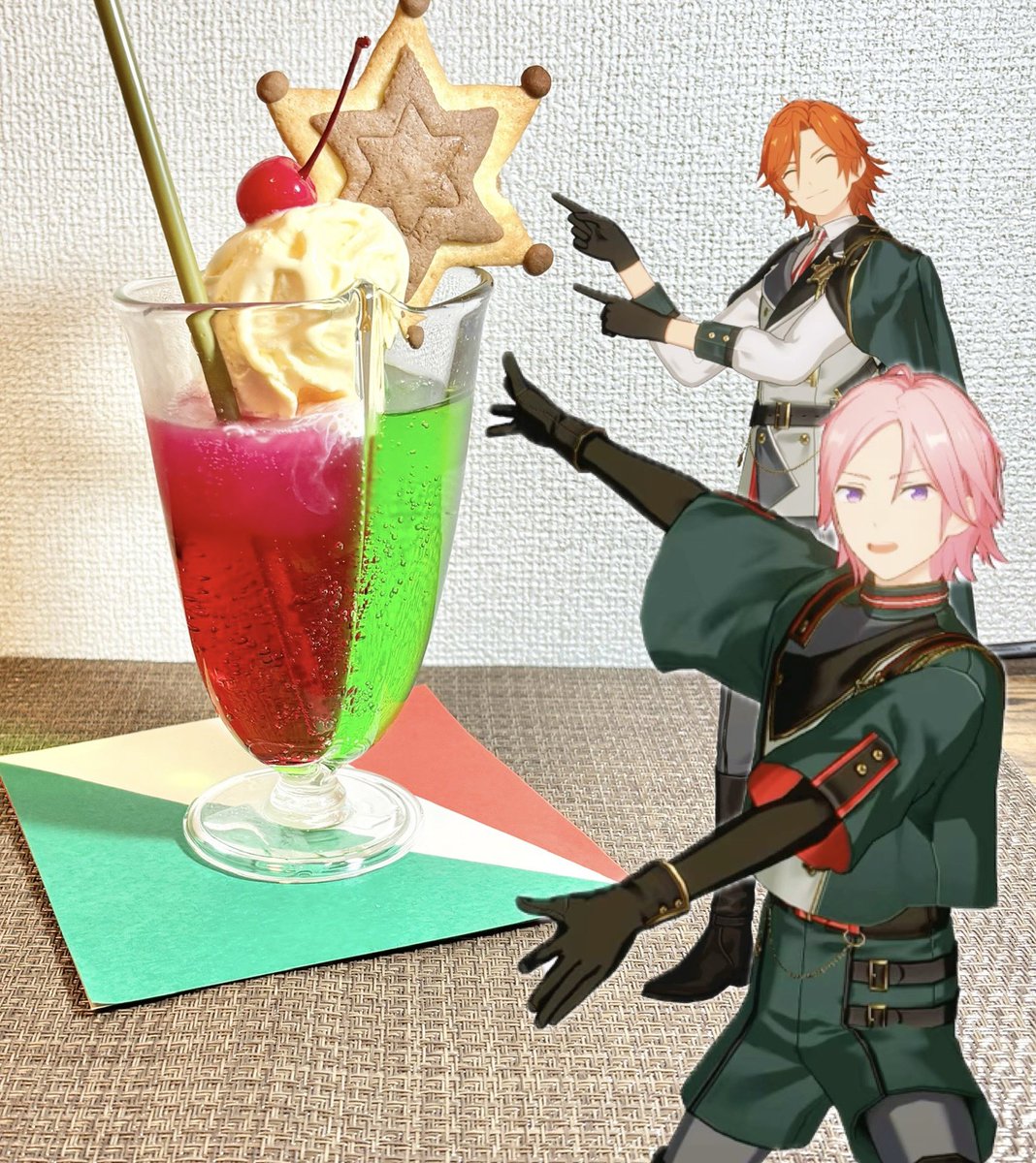 Ondrella's tweet image. 2023年の初め頃にこのサイトのトップ画像になってた各ユニットの概念スイーツがいまだに大好きで…
ペアソーダグラスが手に入ったのでDFのを再現してみました