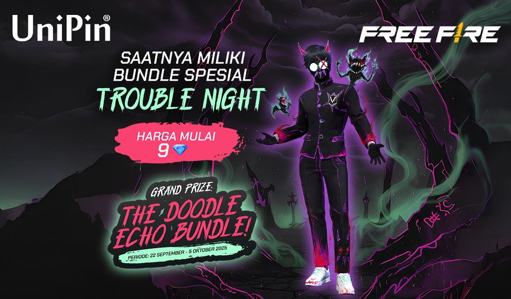 UniPinIndonesia's tweet image. Tampil beda dengan kostum keren yang satu ini! Mulai harga hanya 9 Diamond, dan jangan lupa ikut grand prize The Doodle Echo Bundle!
🕹️ Periode: 22 September – 5 Oktober 2025
Ayo, buru sekarang sebelum kehabisan! ⚡💎
#UniPin #FreeFire #PromoGame #TroubleNight #DoodleEcho #FFID