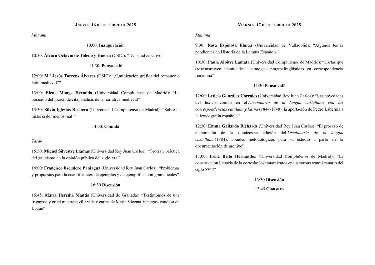 Instituto Universitario "Seminario Menéndez Pidal" (@iumenendezpidal) on Twitter photo 🟡 V Seminario “Problemas, debates y metodologías actuales en la historia y la historiografía lingüística de la lengua española”
🗓️ 16-17 de octubre de 2025
📍 Sala de Juntas (edif. A <a href="/FilologiaUCM/">Facultad de Filología de la UCM</a>)
🗣️ Presencial /💻 Online
🔗 Inscripción obligatoria: forms.gle/uxR767KY36RrKJ… 🟡 V Seminario “Problemas, debates y metodologías actuales en la historia y la historiografía lingüística de la lengua española”
🗓️ 16-17 de octubre de 2025
📍 Sala de Juntas (edif. A <a href="/FilologiaUCM/">Facultad de Filología de la UCM</a>)
🗣️ Presencial /💻 Online
🔗 Inscripción obligatoria: forms.gle/uxR767KY36RrKJ…