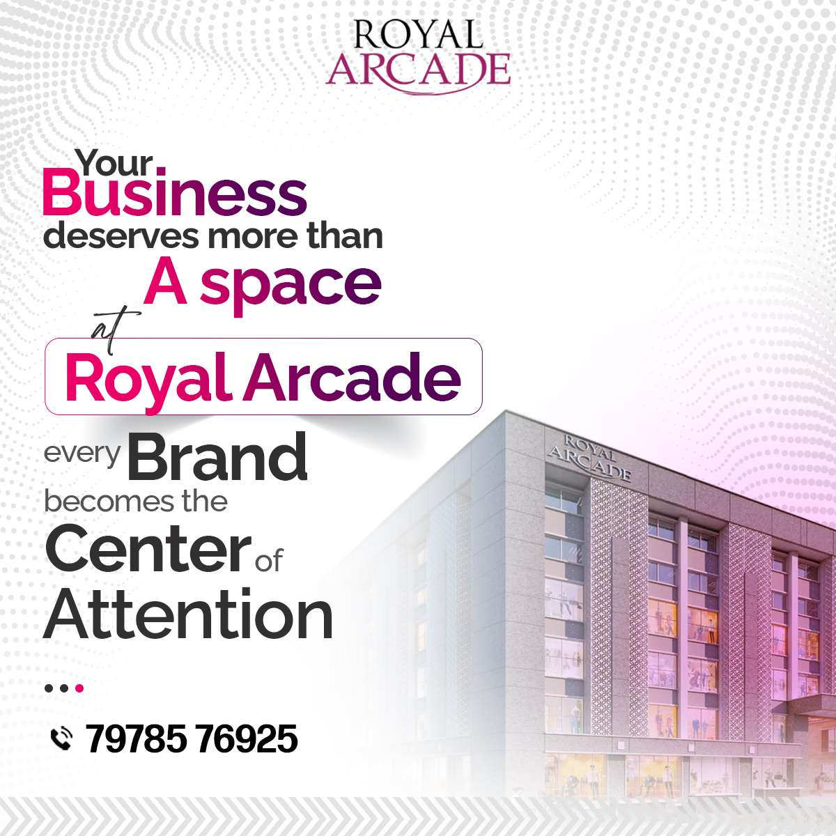 RoyalArcadeBBSR's tweet image. Your business deserves more than just a space – it deserves a spotlight! At #RoyalArcade, every brand finds its true place and becomes the center of attention.

📍 Secure your perfect spot today!
📞 Call: 79785 76925.

#BusinessGrowth #PremiumSpaces #BrandVisibility #GrowWithUs
