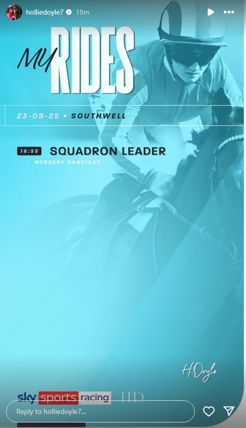 Hollie Doyle <a href="/HollieDoyle1/">Hollie Doyle</a> entries‼️
Tuesday at Southwell <a href="/Southwell_Races/">Southwell Racecourse</a> 🏇🇬🇧
Just one ride today, do your best‼️👊
#goodluck #horseracing #Southwell #win