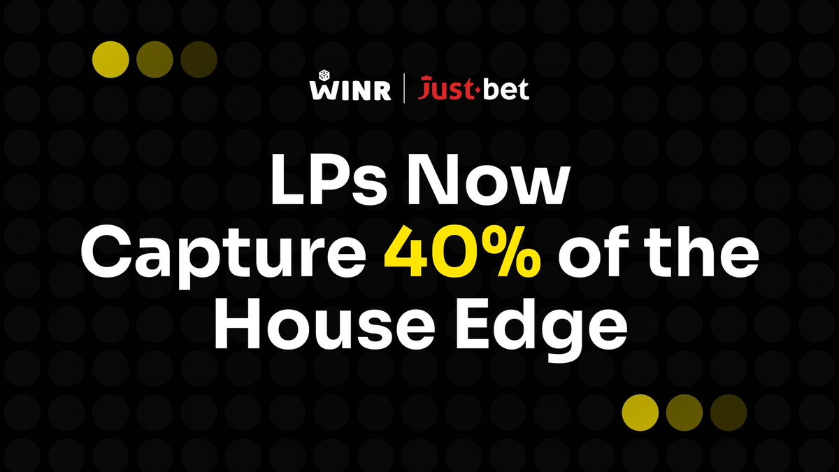 LPs now capture 40% of the house edge 🎉

WINR just doubled LP revenue share: 20% → 40%. That means liquidity providers now earn the largest share of the house edge in onchain gambling.  WINR makes this possible with onchain bankroll pools where anyone can step in and be the