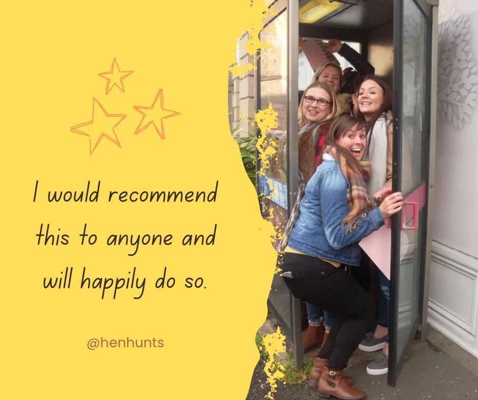 Henhunts's tweet image. ⭐⭐⭐⭐⭐ “Unforgettable!”
Clues, laughter &amp;amp; adventure in one hen do 🗺️🥂
👉 henhunt.co.uk

#HenHunts #HenDoFun