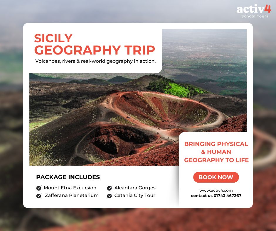 Step outside the classroom: study Etna’s lava flows, walk Alcantara Gorges &amp; explore urban change in Catania. Sicily brings geography to life.
Discover why it’s the ultimate school field trip 👉 activ4.com/why-sicily-is-…
#Geography #SchoolTrips