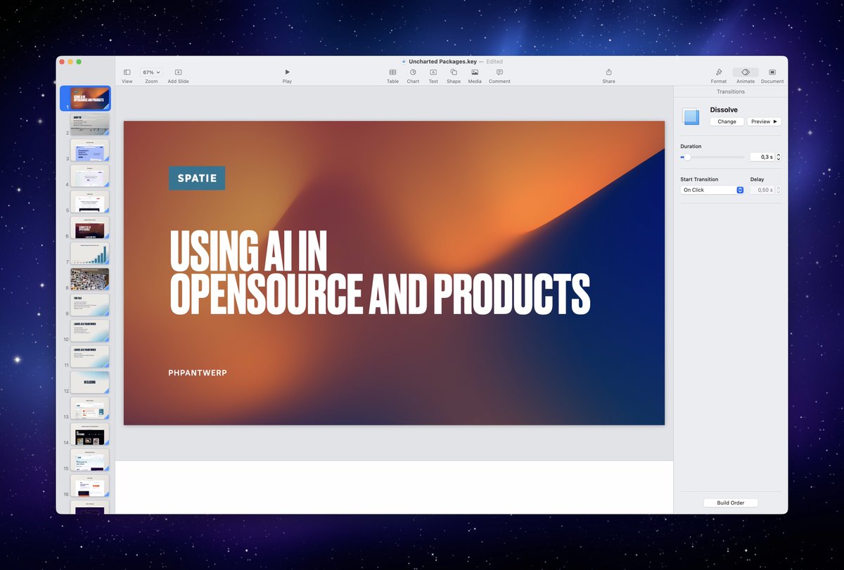 freekmurze's tweet image. 🎤 Today I’m taking the time to prep a new talk called “Using AI in opensource and products”.

 I’ll be delivering it at the next edition of @phpantwerp this Thursday at the @spatie_be office.

🗓️  You can RSVP here: meetup.com/php-antwerp/ev…

(No, it won’t be streamed or recorded)