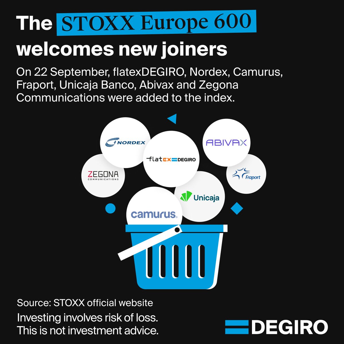 Which of these stocks is your favourite? The European index underwent its quarterly rebalancing for Q3, welcoming seven new companies. #FinancialLiteracy #Investing