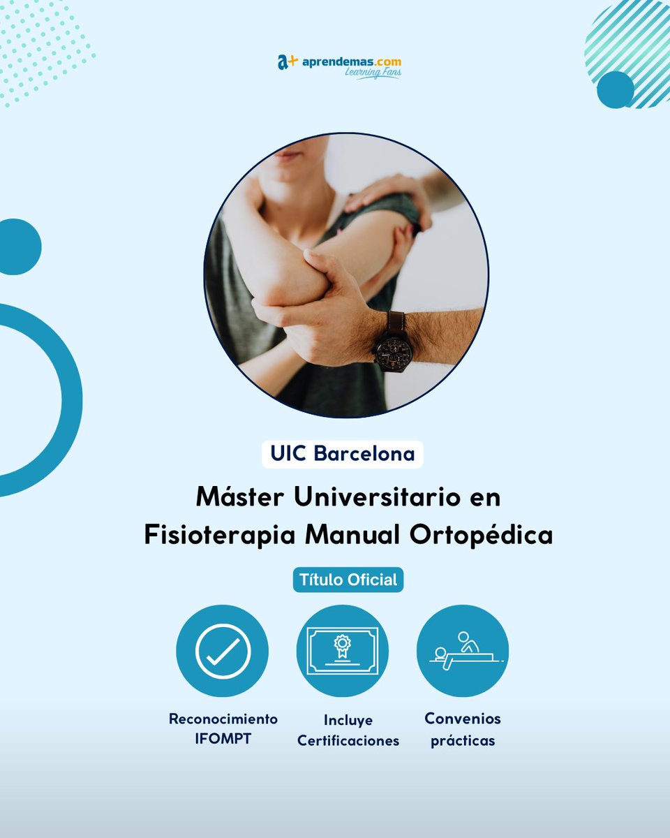 ¿Eres fisio y buscas especializarte? Este Máster en Fisioterapia Manual Ortopédica de <a href="/UICBarcelona/">UICBarcelona</a> es para ti:
📍Presencial en Barcelona
✅Reconocimiento de la IFOMPT
🤲150 horas de Mentored Clinical Practice 
+INFO:aprendemas.com/es/blog/orient…