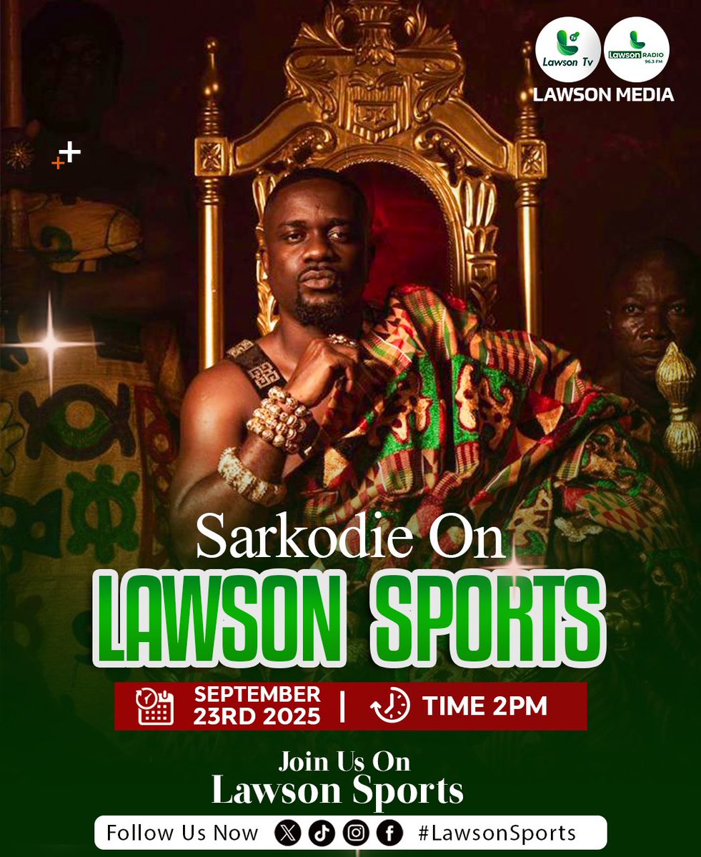 Let’s do Sportainment today, <a href="/King__Eben/">King Eben</a> host  @Sarkodie on the biggest sports show!

And it’s the #RapperholicTheHomecoming so let’s give the Landlord all the eyeballs this afternoon.🔥

Stay Tune!🤝
#LawsonSports