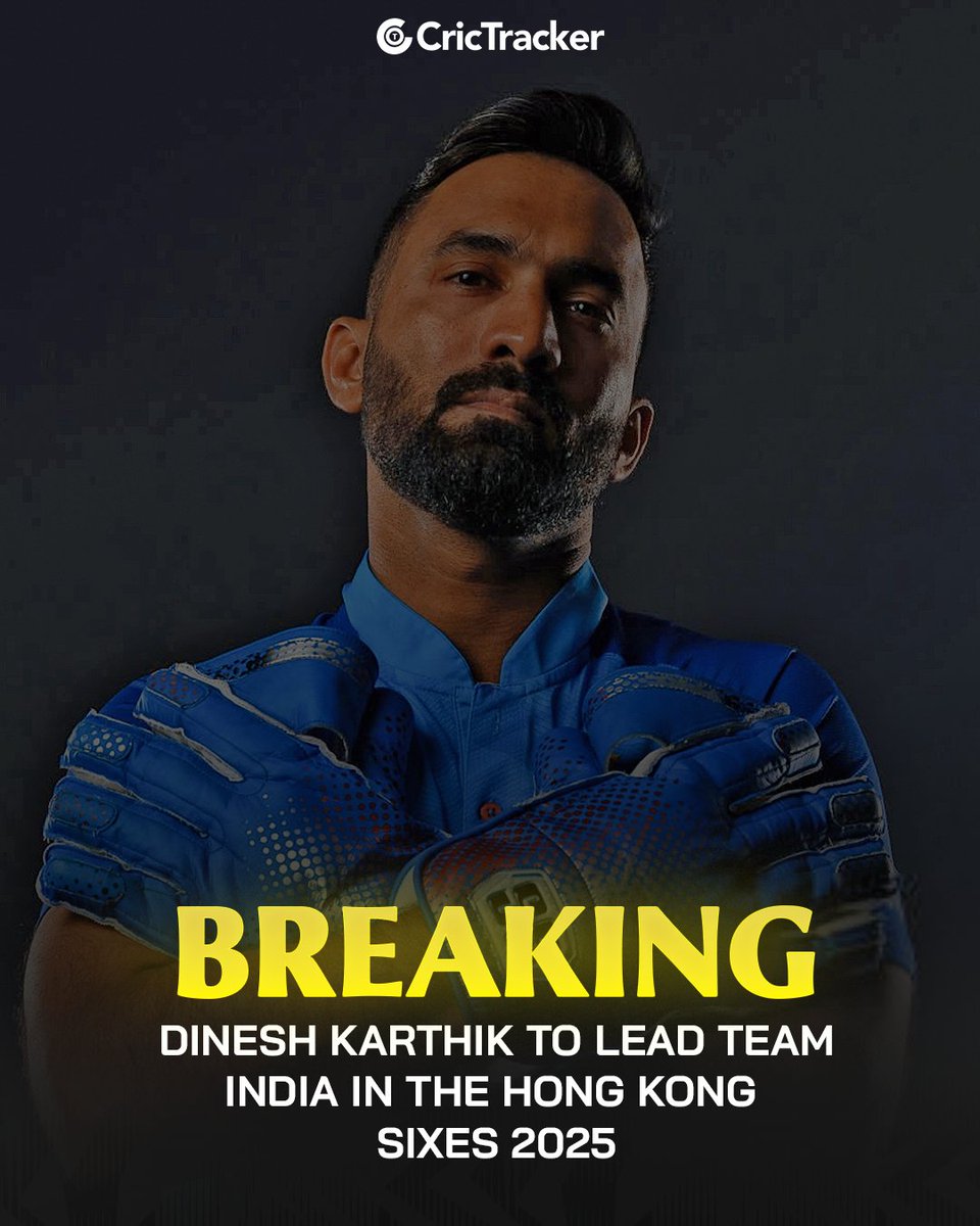 Cricketracker's tweet image. Veteran Dinesh Karthik will lead Team India in the prestigious Hong Kong Sixes 2025, taking place from November 7 onwards.
#DineshKarthik