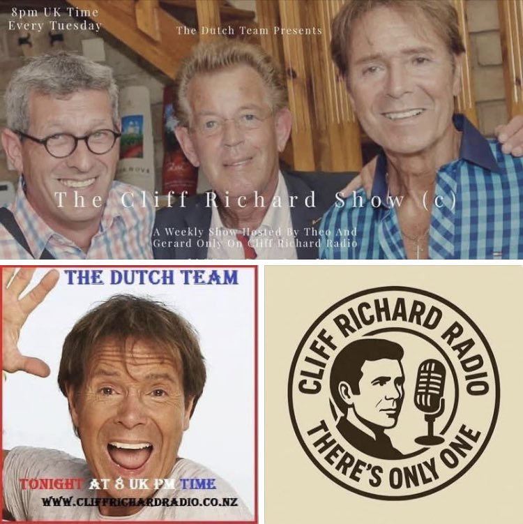 This Tuesday evening, September 23rd, from 8 p.m. UK time request time on THE CLIFF RICHARD SHOW ©️2014 from The Dutch Team on The World’s Only Cliff Richard Radio Station with your trusted hosts. 

Listen (free!) via Audials, GetMeRadio, or our stream:

station.voscast.com/5eadfc475002a/