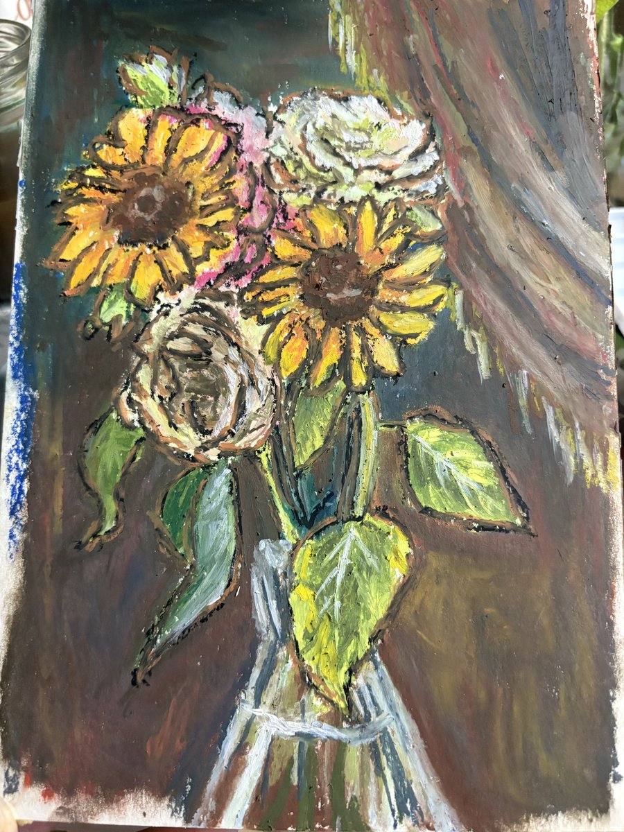 オイルパステル届いたのでお花描いた