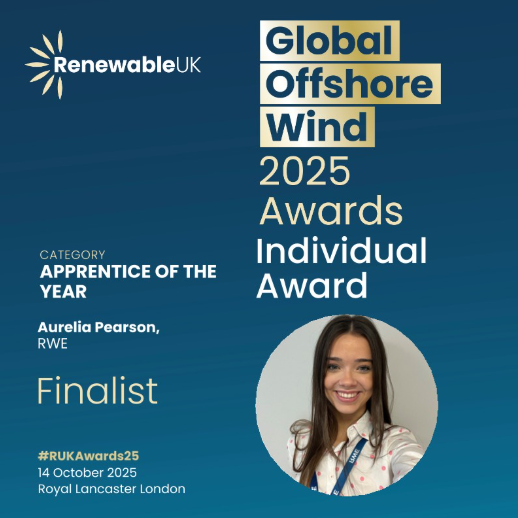 We are incredibly proud to share that one of our apprentices, Aurelia has been shortlisted at <a href="/RenewableUK/">RenewableUK</a>'s prestigious Global Offshore Wind Awards 2025. 🏆 

Best of luck, Aurelia - we're rooting for you! 🎉 

<a href="/RWE_UK/">RWE UK</a>