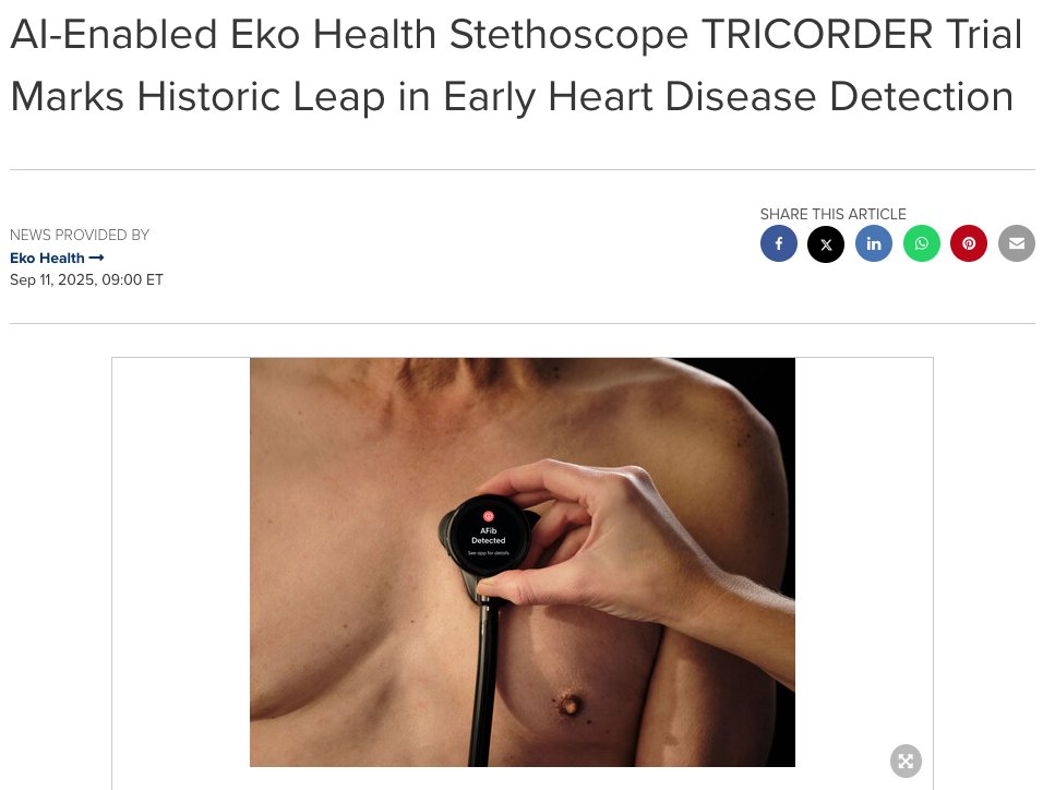 This trial shows AI-enabled stethoscopes can boost early detection: 2.3x more heart failure, 3.5x more AFib, 1.9x more valve disease. A routine exam could become a powerful tool for life-saving intervention
#AIinHealthcare #Cardiology #DigitalHealth
tinyurl.com/2sawcv4c