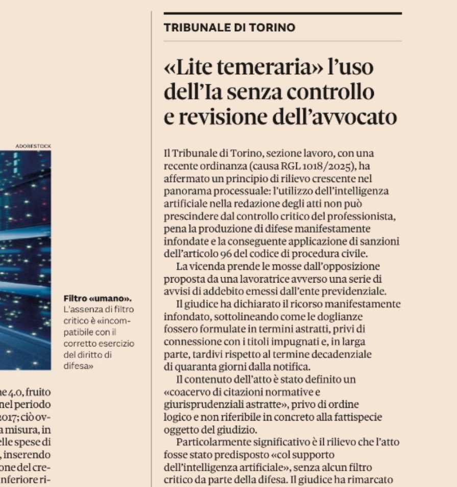 Condanna per lite temeraria all’avvocato che si fa scrivere l’atto dall’intelligenza artificiale senza controllare i (tanti) errori giuridici presenti. Monito per tutti i professionisti: usiamo la tecnologia ma manteniamo il controllo di quello che firmiamo
