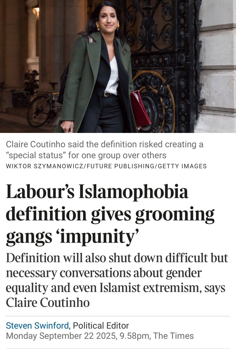 SpeechUnion's tweet image. “An official definition of Islamophobia, specifically designed to be adopted by our institutions and public services, will shut down difficult but necessary conversations about grooming gangs, gender equality, and even Islamist extremism” says Shadow Equalities Minister…